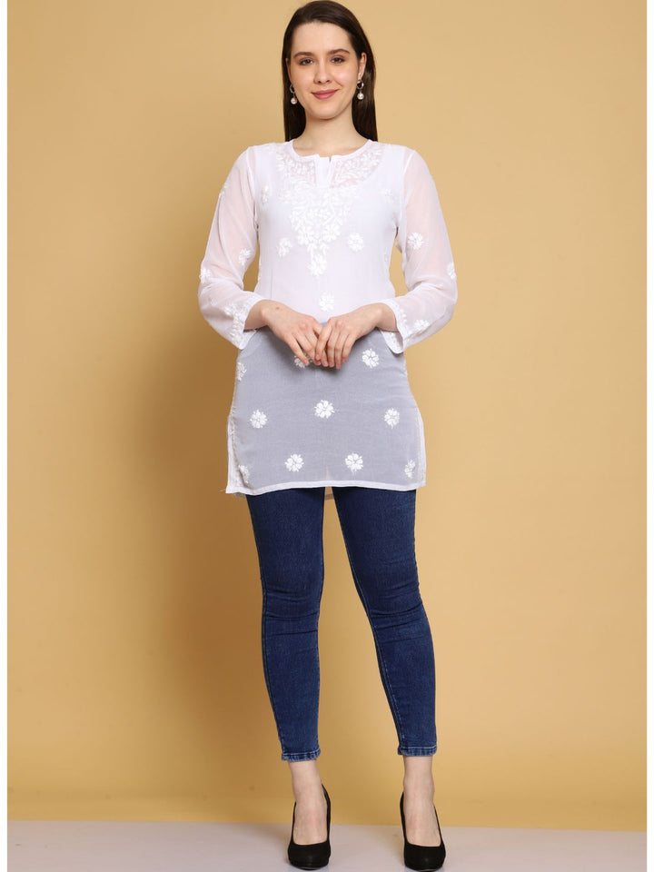 Frost-White-Poly-Georgette-Tunic-Kurti-&-Slip