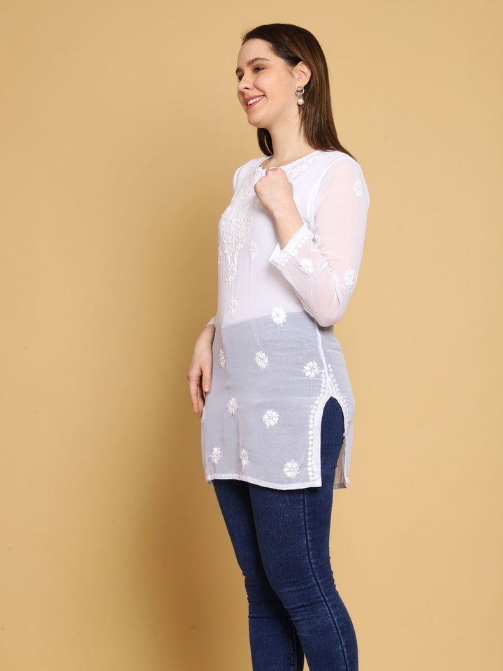 Frost-White-Poly-Georgette-Tunic-Kurti-&-Slip