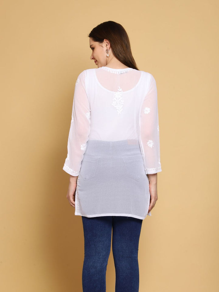 Frost-White-Poly-Georgette-Tunic-Kurti-&-Slip