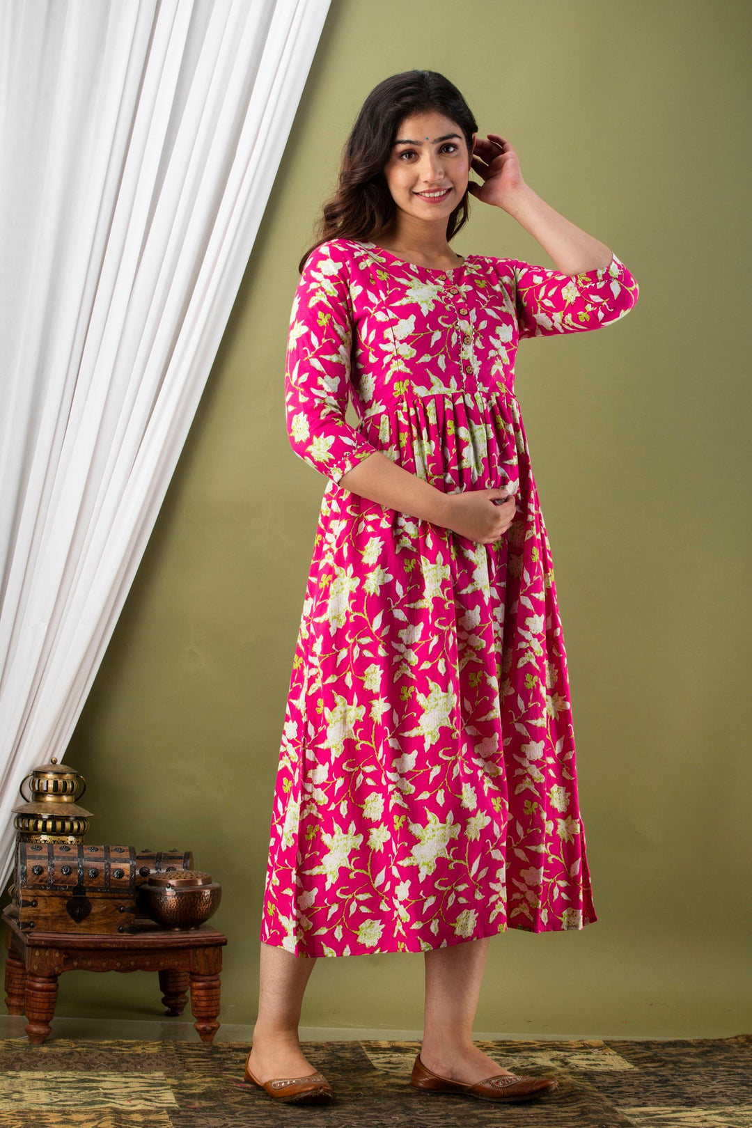 Fuchsia-Pink-Maternity-Baby-Feeding-Dress