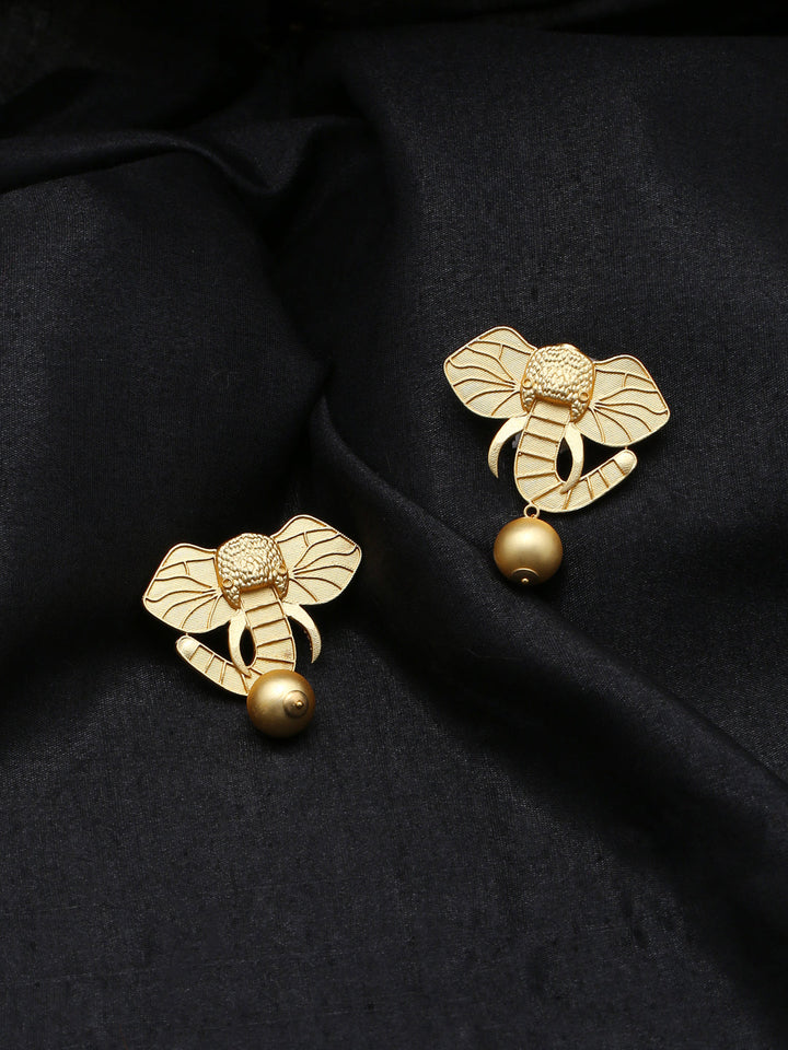 Gold-Matte Gold Meenakari Elephant Earrings