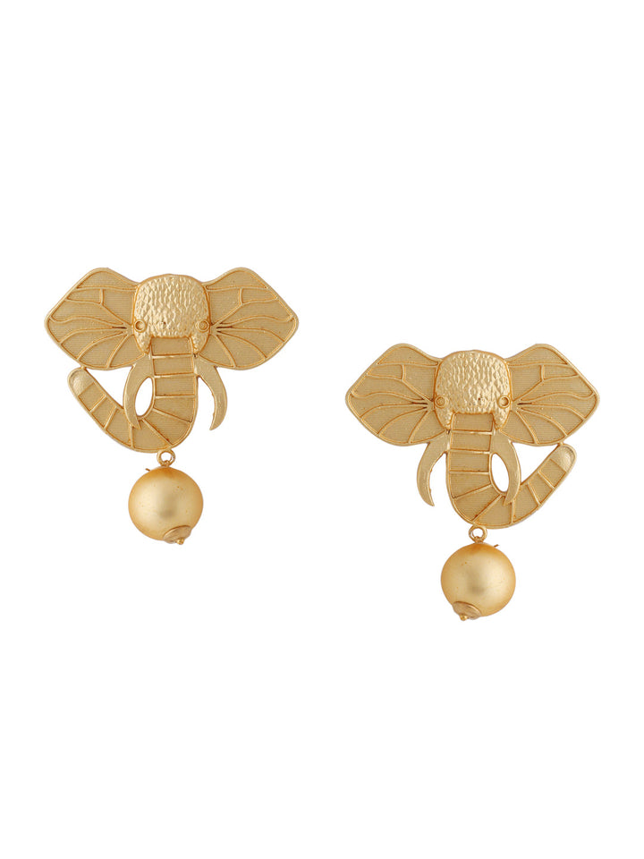 Gold-Matte Gold Meenakari Elephant Earrings