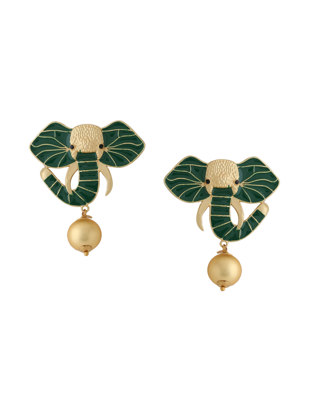 Gold-Matte Green Meenakari Elephant Earrings