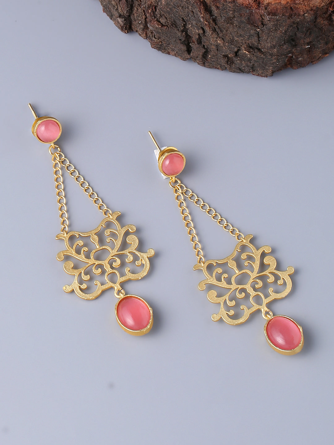 Gold-Matte Pink Latkans Earrings