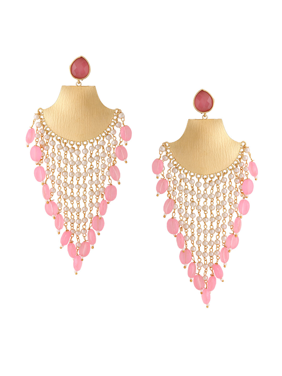 Gold-Matte Pink Latkans Jhumka Earrings