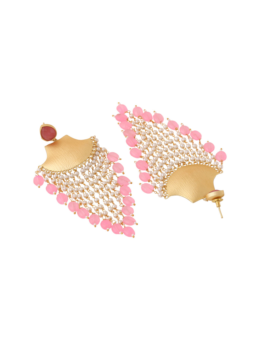 Gold-Matte Pink Latkans Jhumka Earrings