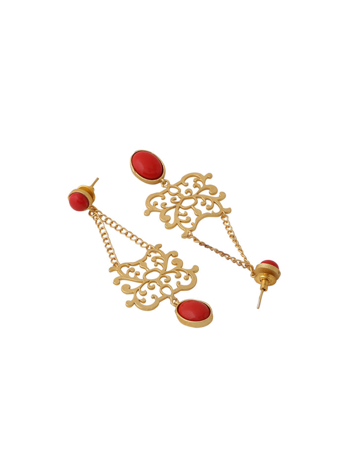 Gold-Matte Plated Red Latkans Earrings