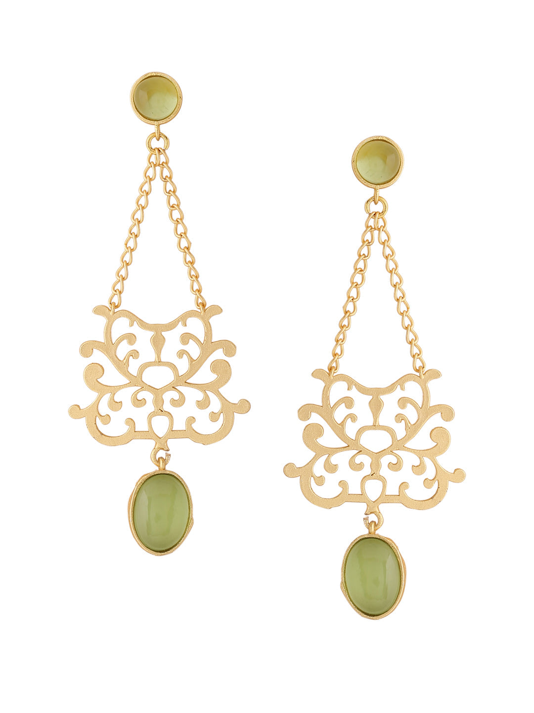 Gold-Matte Plated Sea Green Latkans Earrings