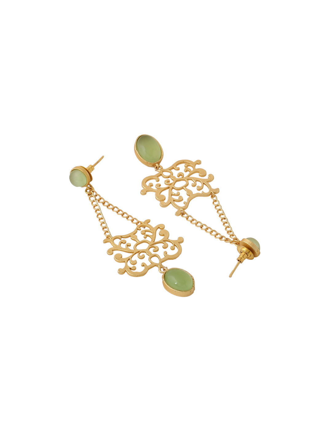 Gold-Matte Plated Sea Green Latkans Earrings