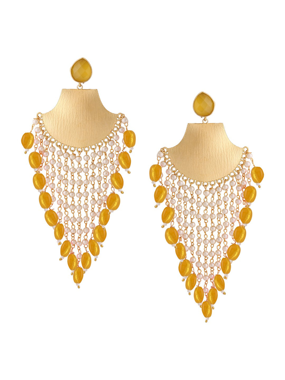 Gold-Matte Yellow Latkans Jhumka Earrings