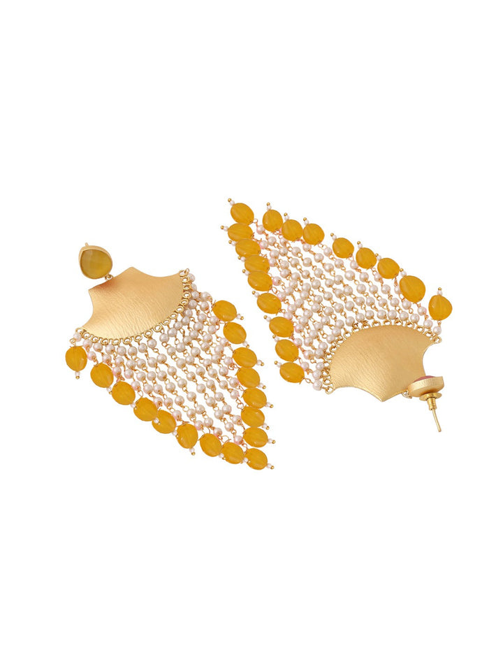 Gold-Matte Yellow Latkans Jhumka Earrings