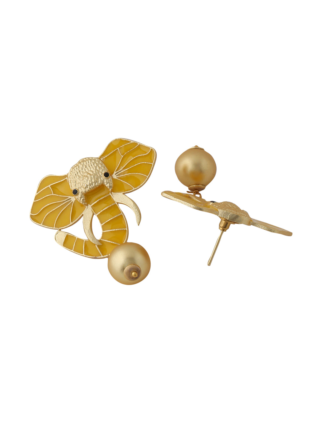 Gold-Matte Yellow Meenakari Elephant Earrings