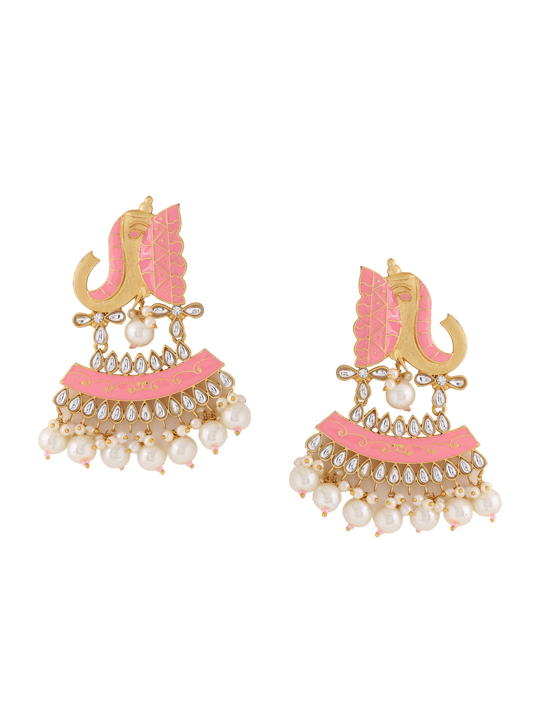 Gold Plated Pink Meenakari Kundan Earrings