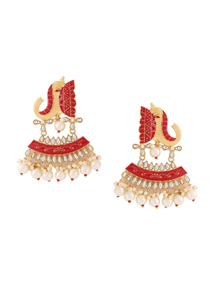 Gold Plated Red Meenakari Kundan Earrings
