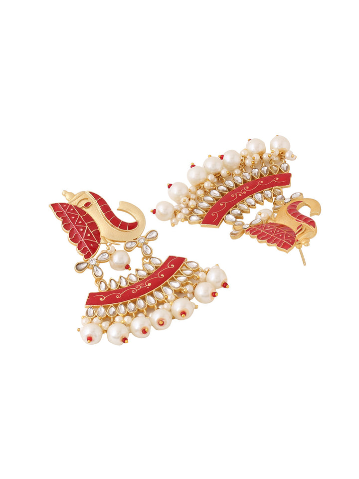 Gold Plated Red Meenakari Kundan Earrings