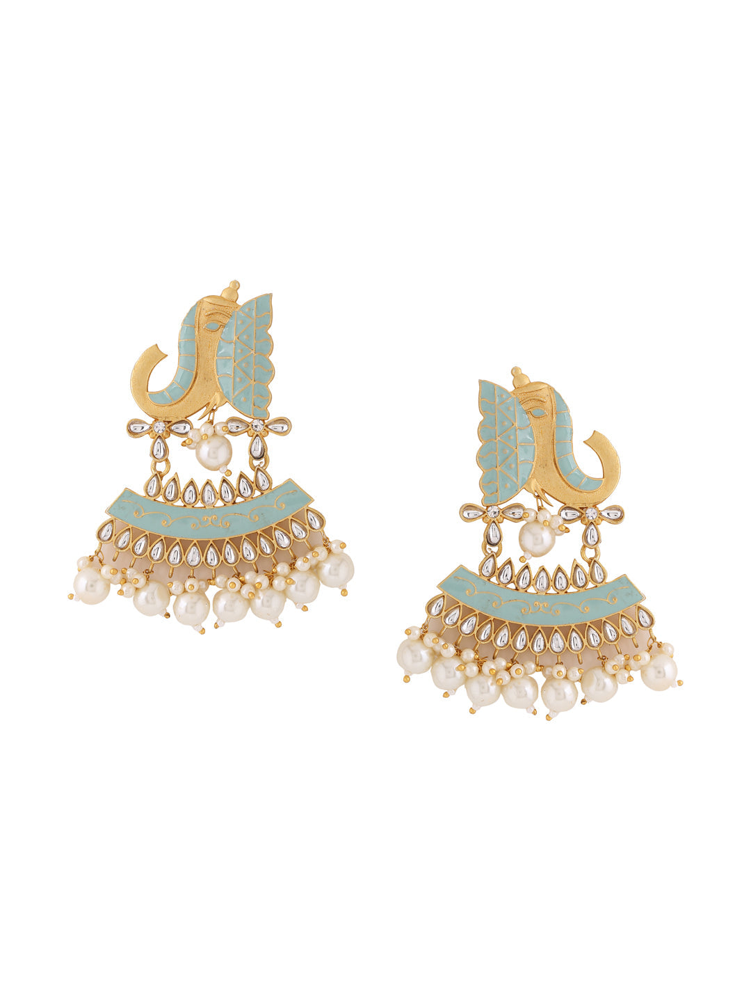 Gold Plated Sea Green Meenakari Earrings