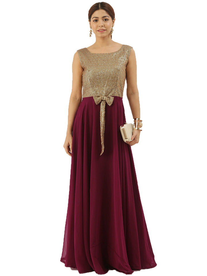 Gold-Sequins-N-Purple-Georgette-Flared-Gown