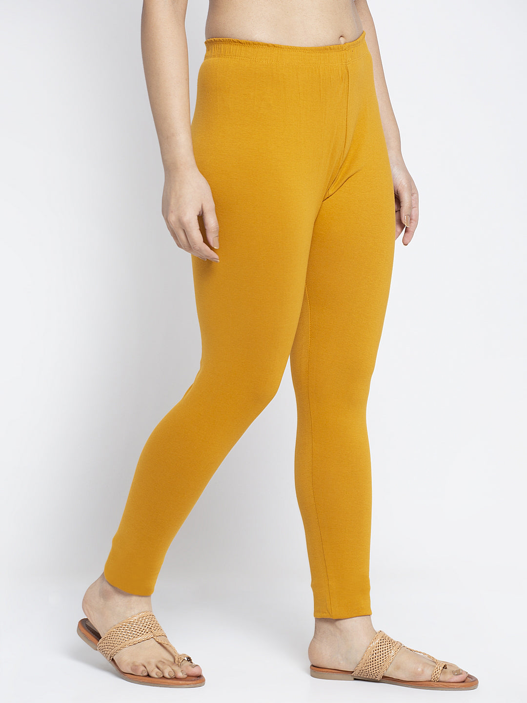 Gold Yellow Modern Combed Lycra Solid Leggings