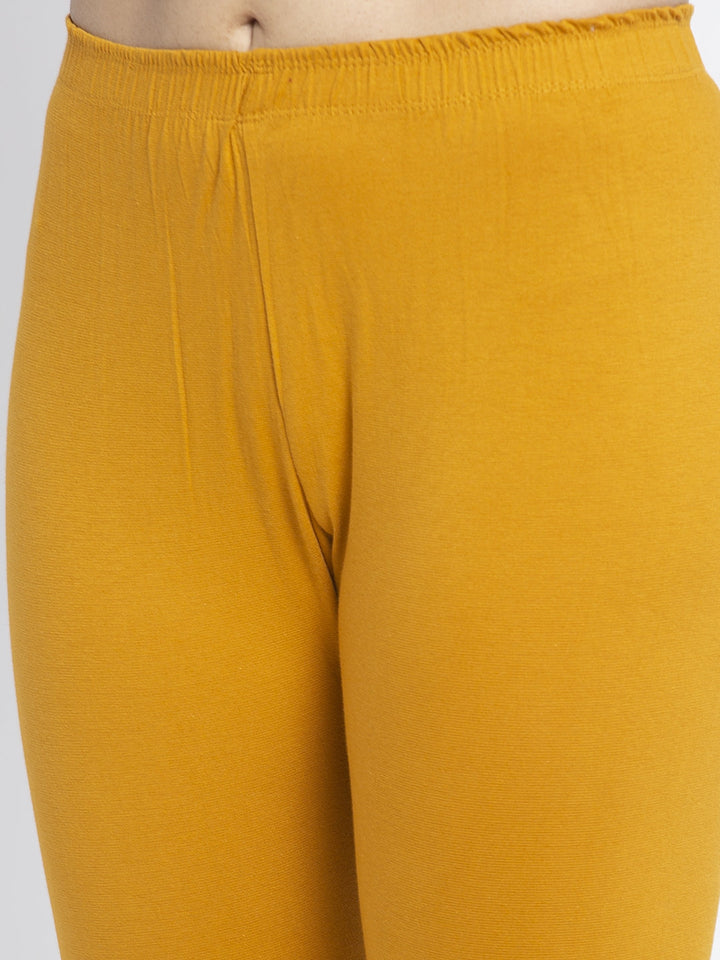 Gold Yellow Modern Combed Lycra Solid Leggings