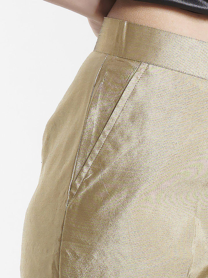 Golden Beige Cotton Silk Trouser