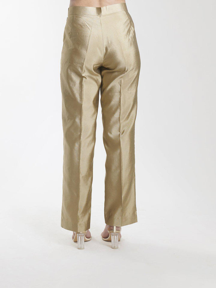 Golden Beige Cotton Silk Trouser