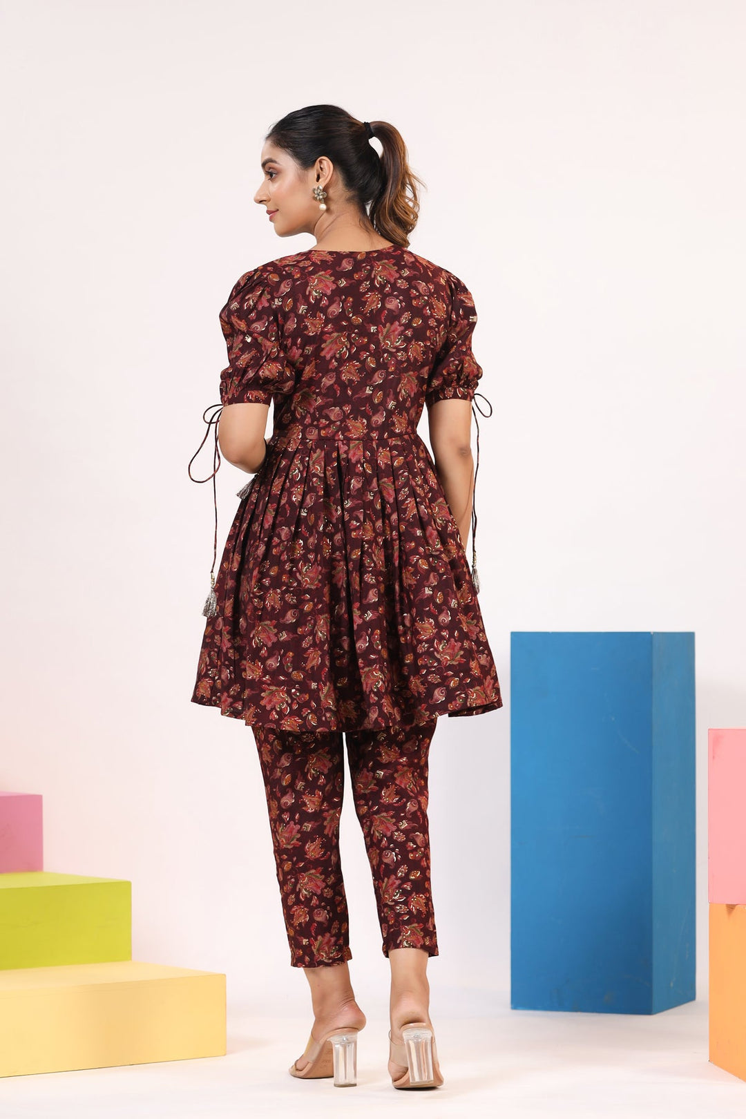 Golden Maroon Mix Cotton Printed Co-Ord Set