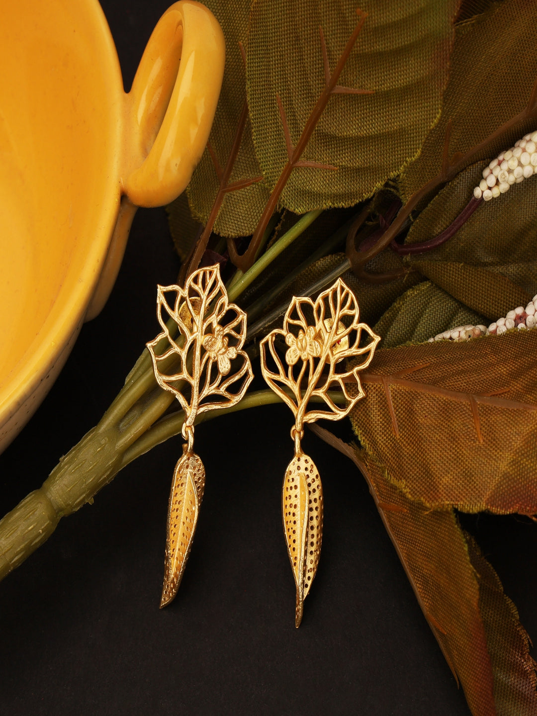 Golden Matte Finish Brass Metal Earrings