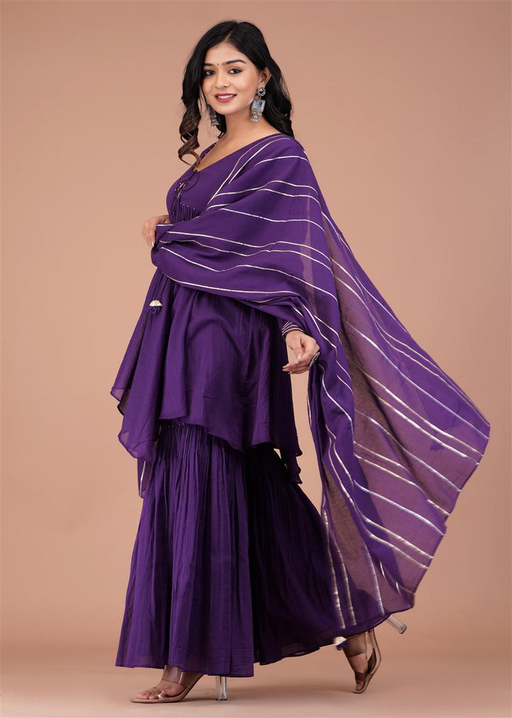 Grape Purple Mulmul Gota Detail Striped Dupatta Only