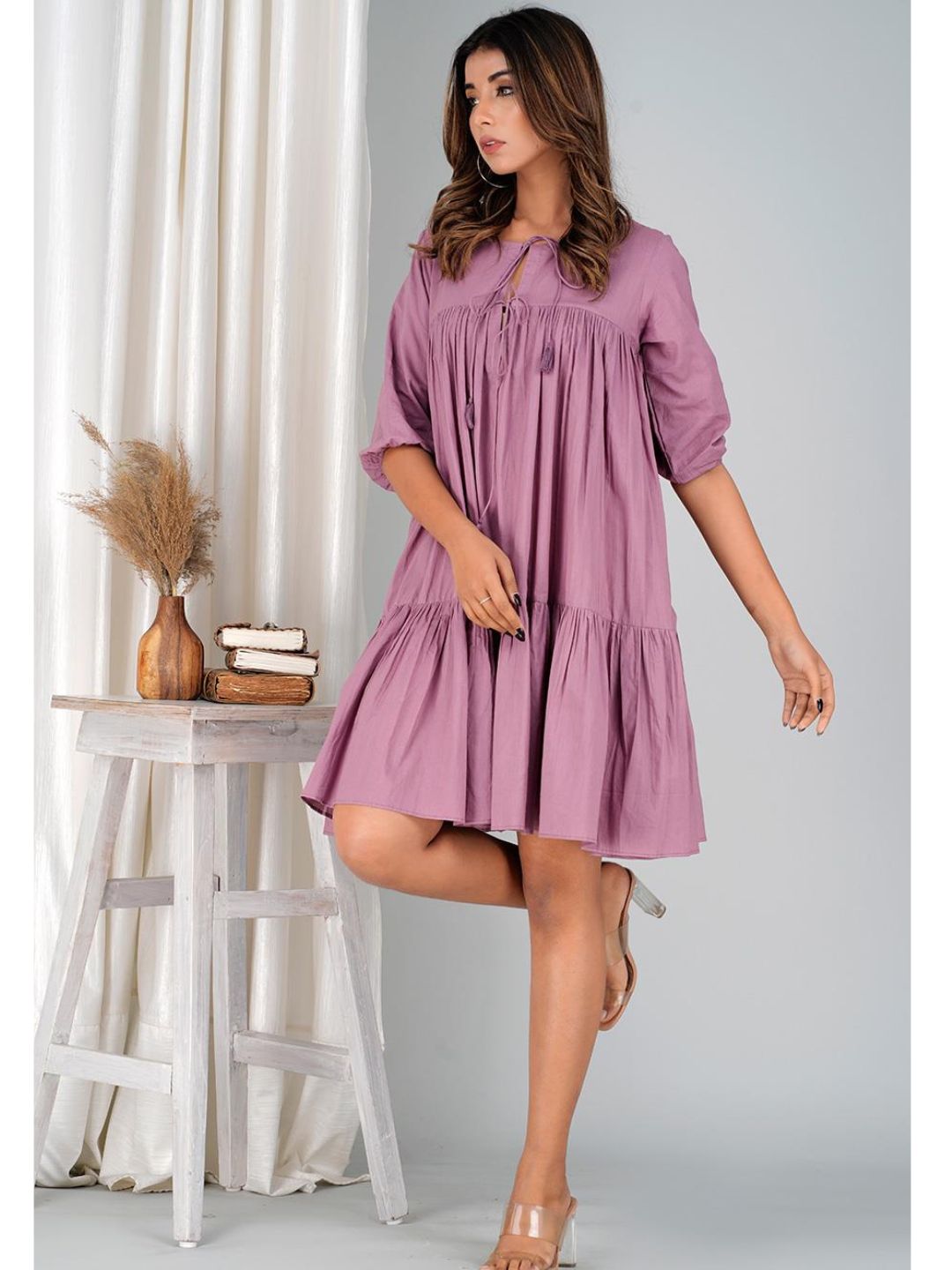 Grapewine Cotton Mini Tier Dress