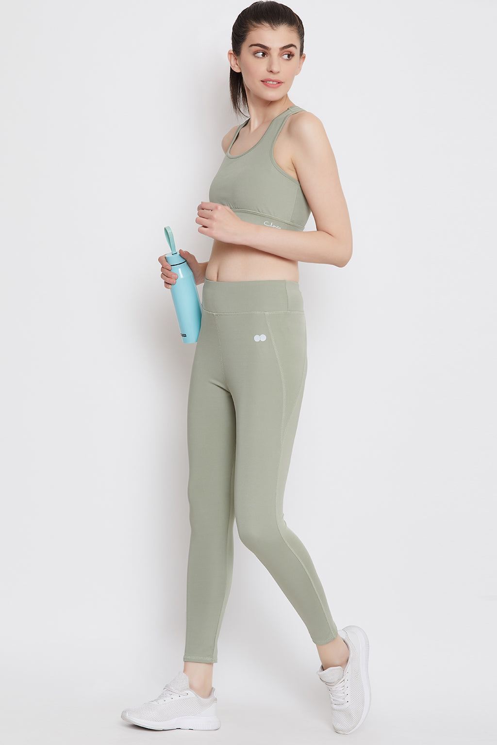 Green Activewear Ankle Length Tights in Sage