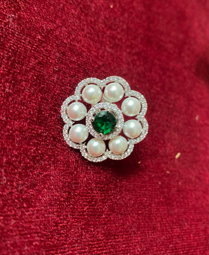 Green Ad Pearl Ethnic Finger Ring