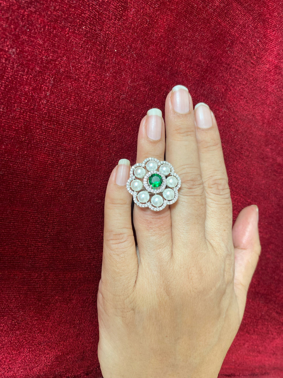 Green Ad Pearl Ethnic Finger Ring
