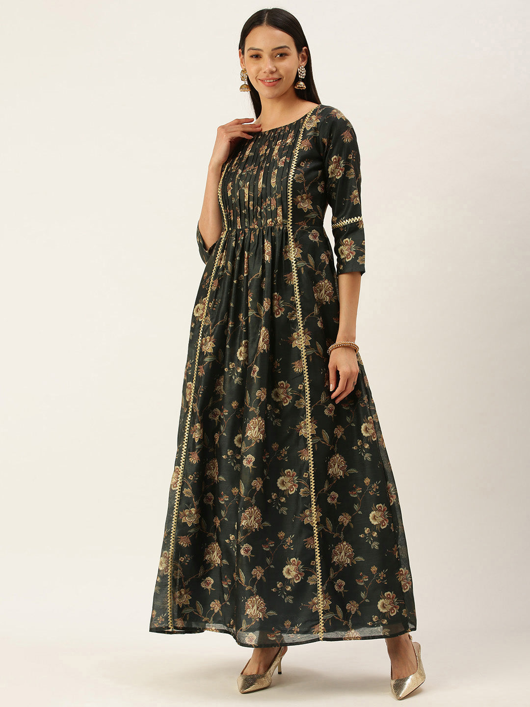 Green-Chanderi-Printed-Floral-Maxi-Dress