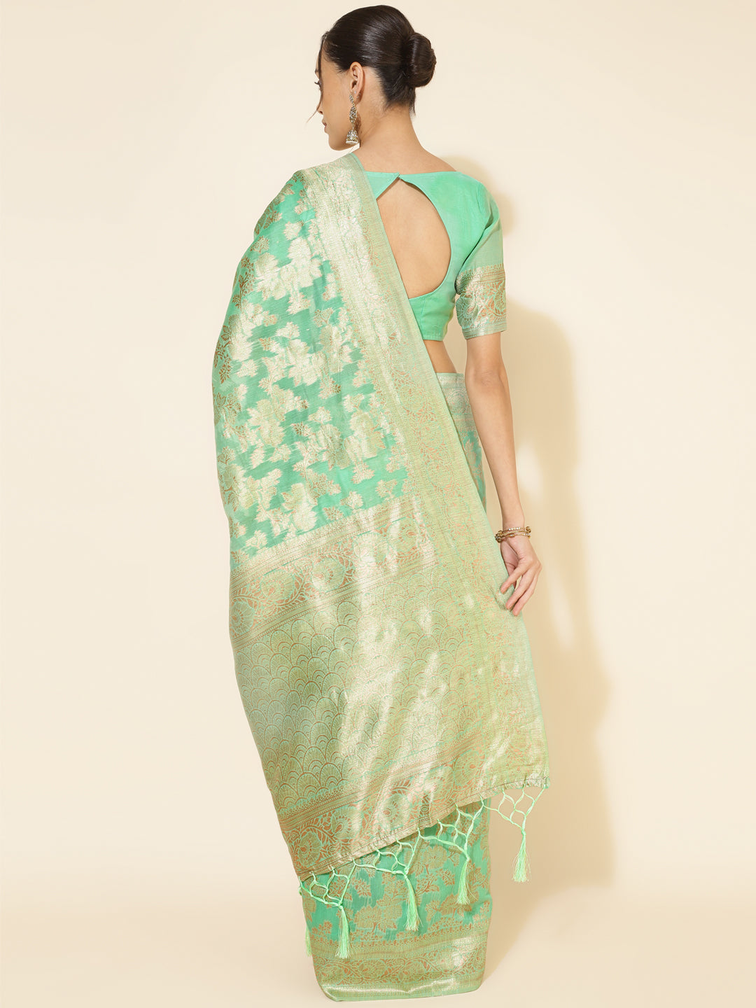 Green Chanderi Silk Floral Woven Design Festive Saree