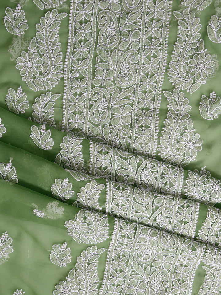 Green Chikankari Unstitched Dress Material