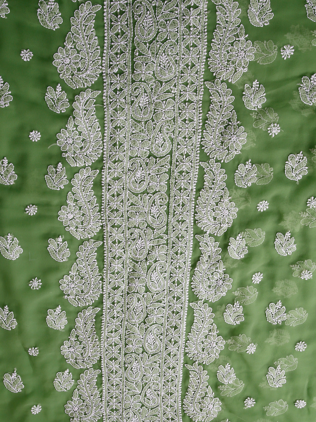 Green Chikankari Unstitched Dress Material