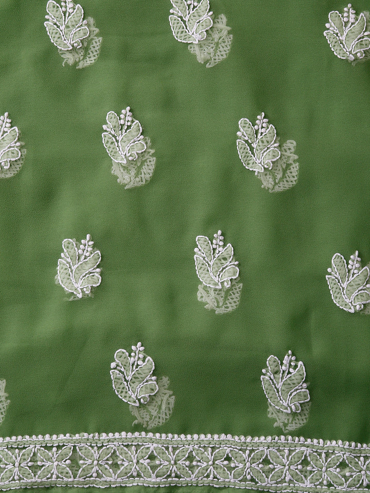 Green Chikankari Unstitched Dress Material