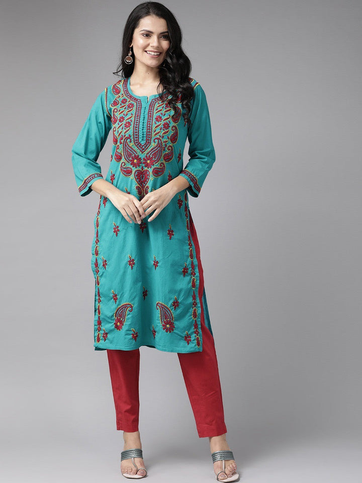 Green-Cotton-Lucknowi-Chikan-Kurta-Only