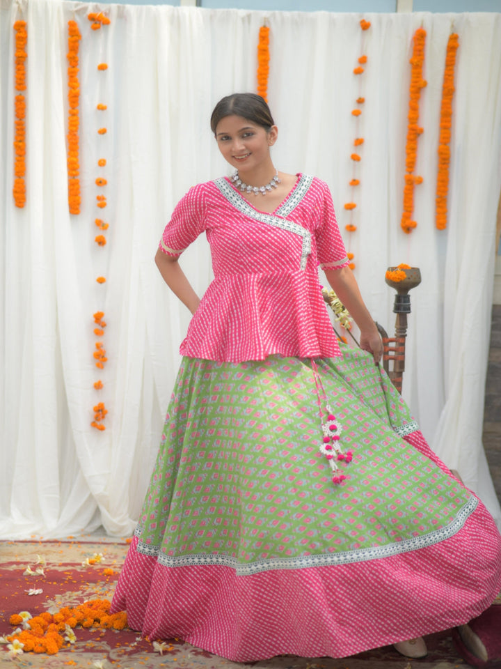 Pink-and-Green-Cotton-Angrakha-Skirt-Set