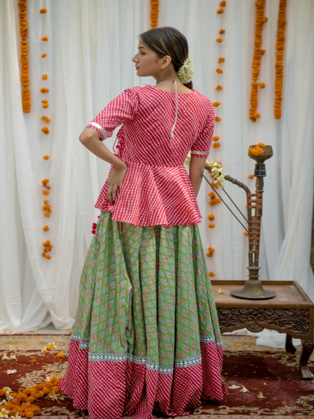 Pink-and-Green-Cotton-Angrakha-Skirt-Set