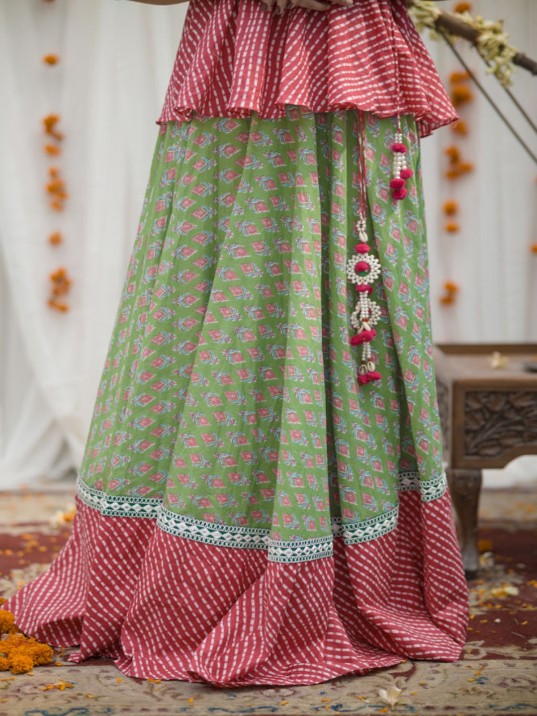 Pink-and-Green-Cotton-Angrakha-Skirt-Set