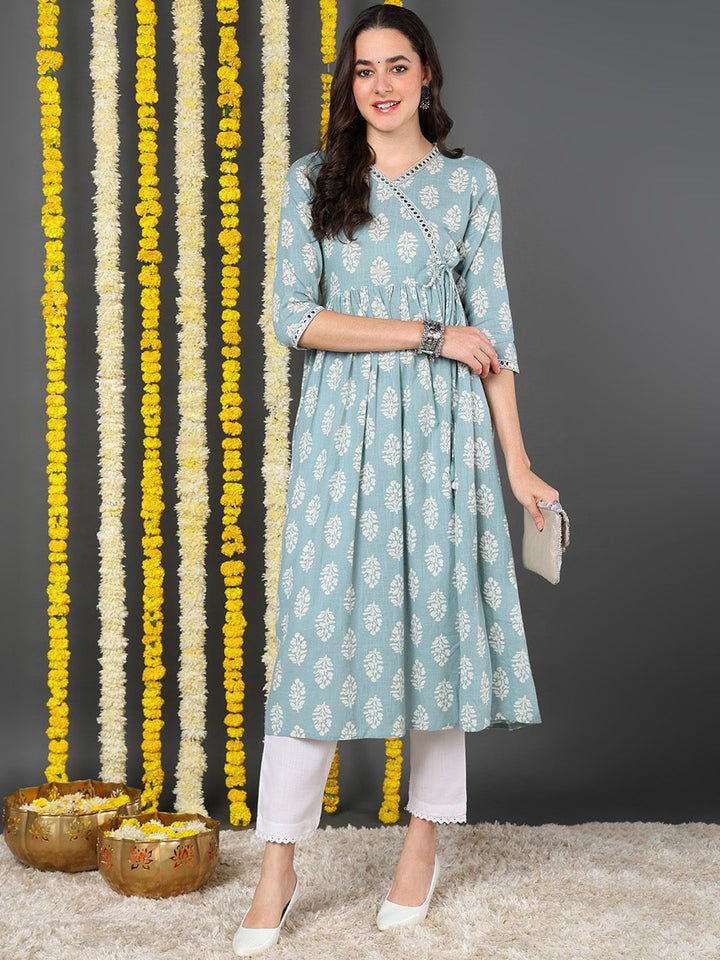 ZERESOUQ-Green-Cotton-V-Neck-Anarkali-Kurta