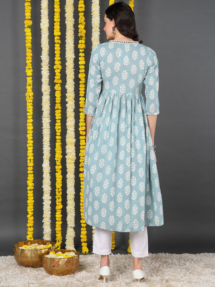 ZERESOUQ-Green-Cotton-V-Neck-Anarkali-Kurta