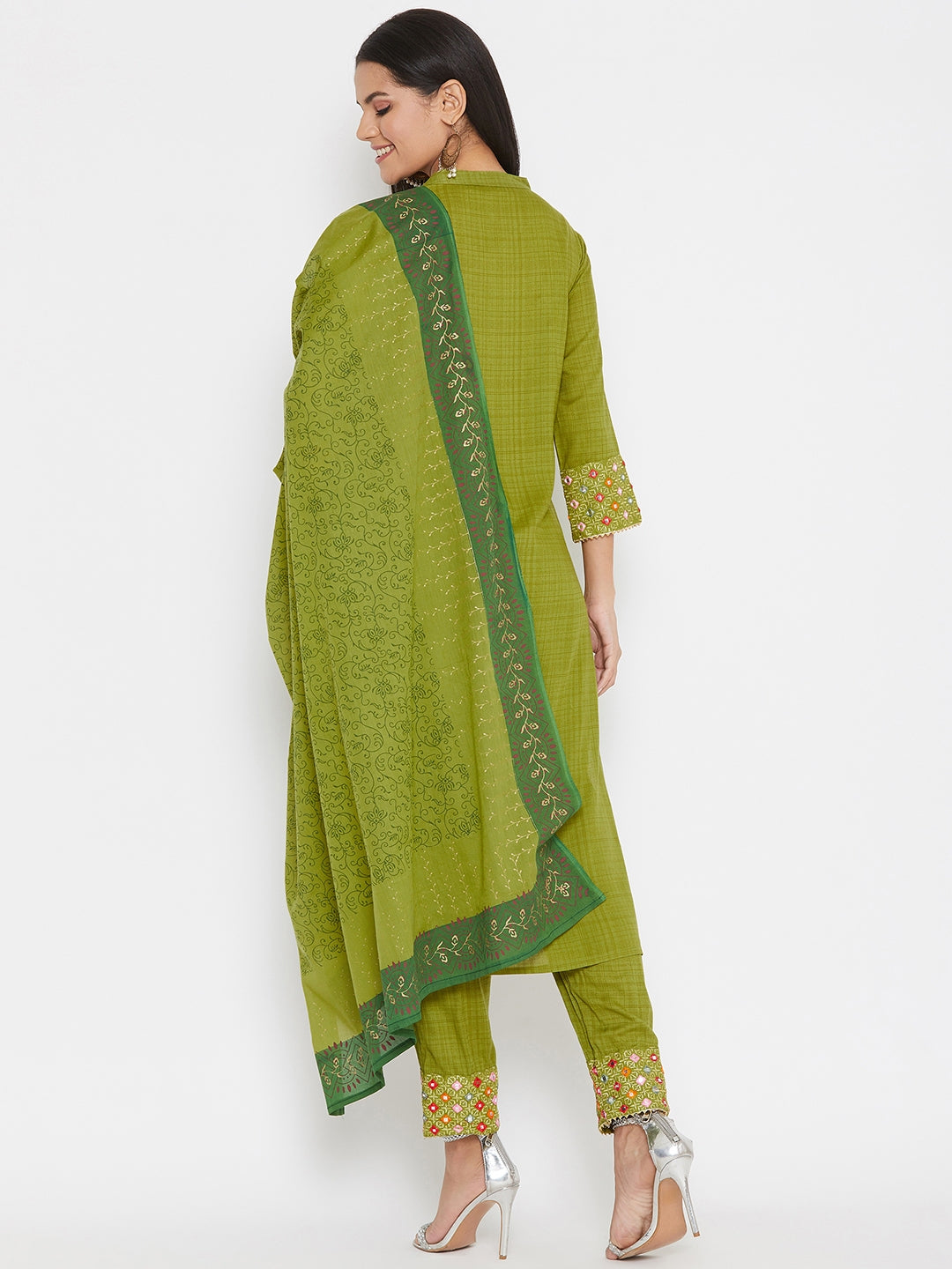 Green Ethnic Motifs Embroidered Kurta Sets
