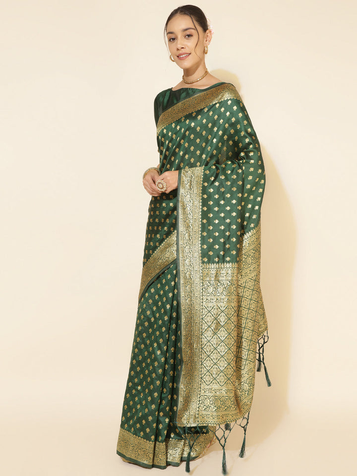 Green Ethnic Motifs Woven Design Banarasi Silk Festive Saree