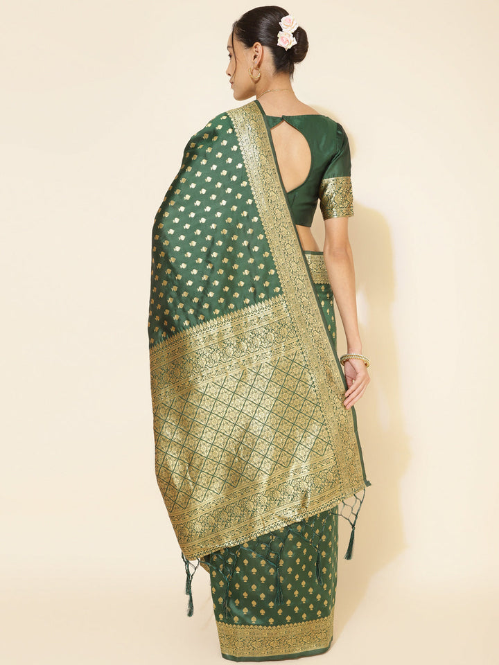 Green Ethnic Motifs Woven Design Banarasi Silk Festive Saree