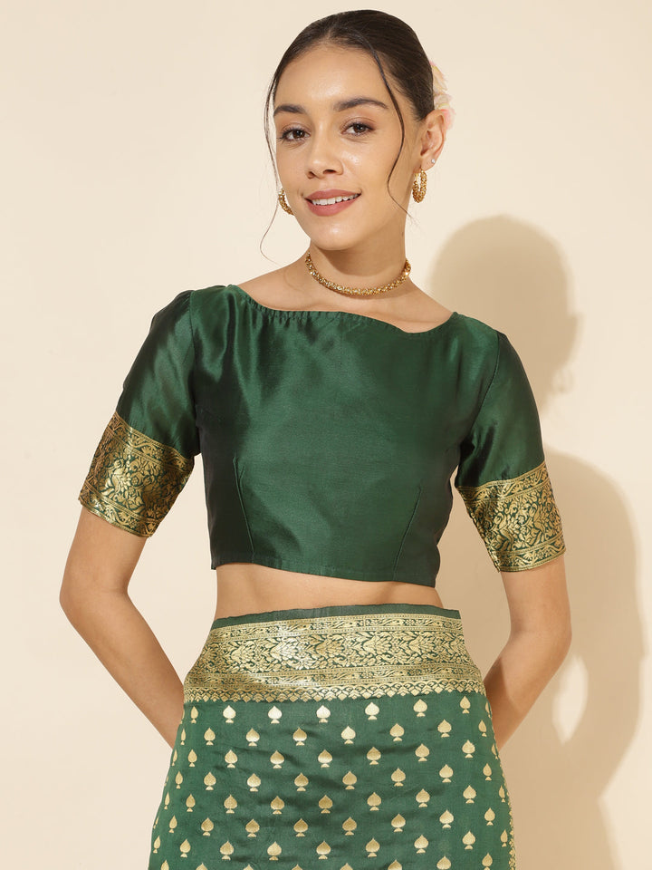 Green Ethnic Motifs Woven Design Banarasi Silk Festive Saree