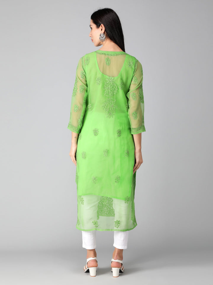 Green-Georgette-Chikankari-Kurta-with-Slip
