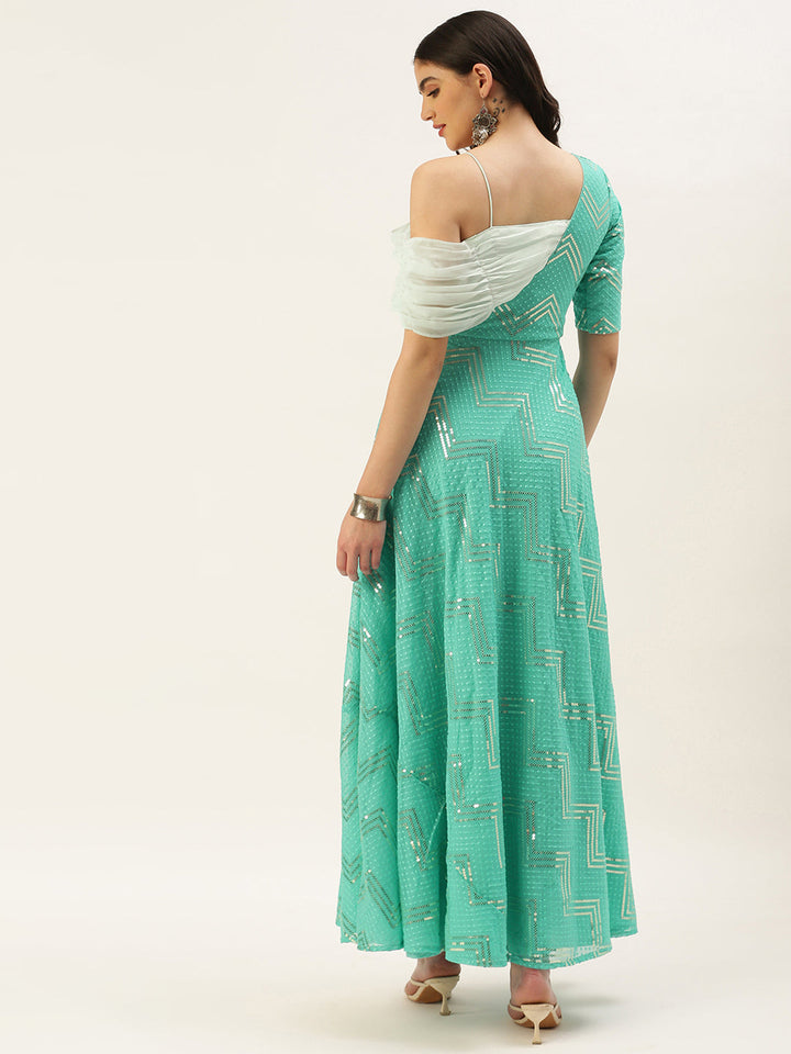 Green-Georgette-Embroidered-One-Shoulder-Gown