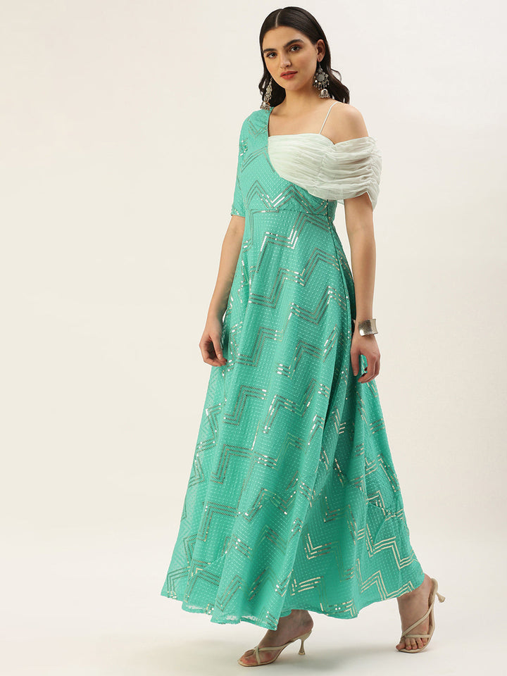Green-Georgette-Embroidered-One-Shoulder-Gown